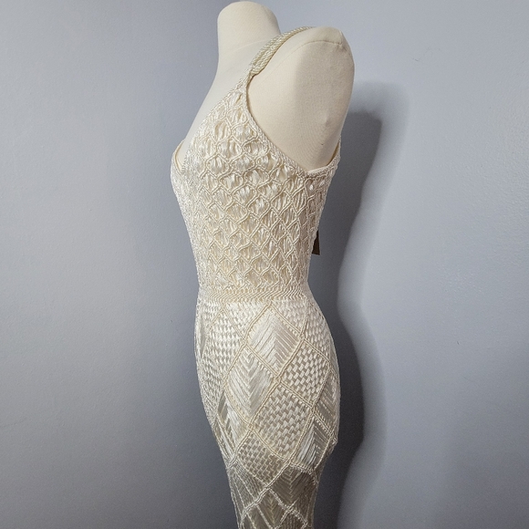 Crochet Maxi Dress Handmade Woven Silk Ivory Large Lined Palma Canaria Wedding - Picture 7 of 15